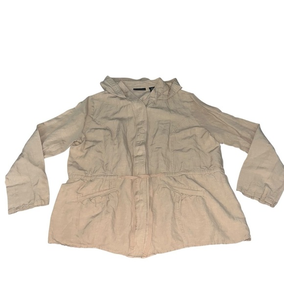 Apostrophe Jackets & Blazers - EUC Apostrophe Silk Linen Cotton Tan Hooded Utility Jacket Large Lightweight